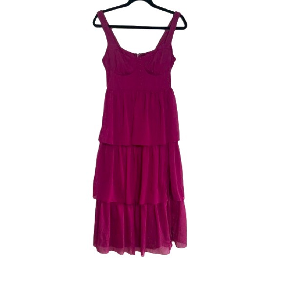 Lulu’s Tier For the Drama Magenta Purple Lurex Tiered Midi
Dress - Picture 4 of 16